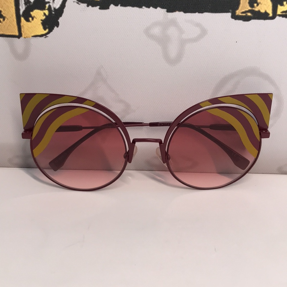 💯 - New Authentic Fendi FF 0215/s 00l9- X4 Burgundy Cat Eye Sunglasses - Picture 10 of 17